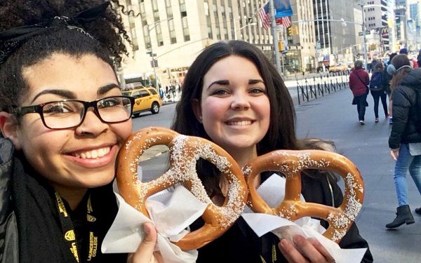 Students getting oversized pretzels