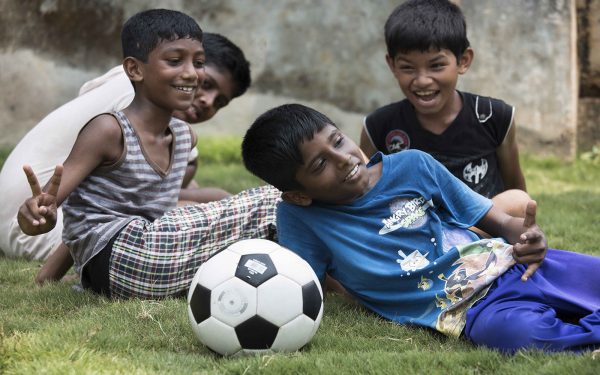 Boys with Soccer Ball Community Service Learning Tour India