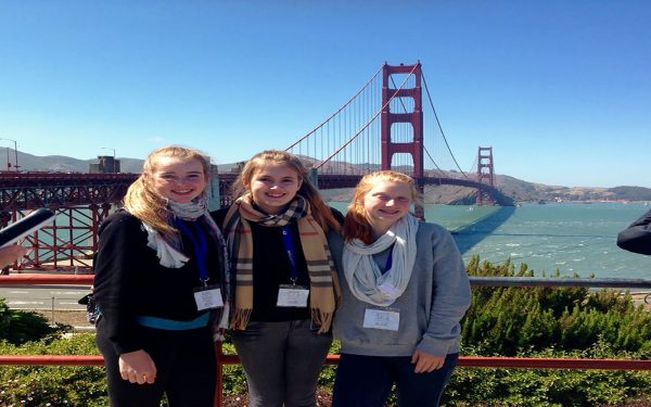 Girls go global in front of Golden Gate bridge
