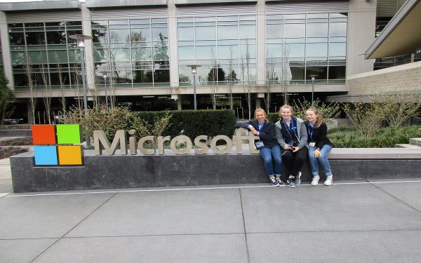 Students outside Microsoft offices